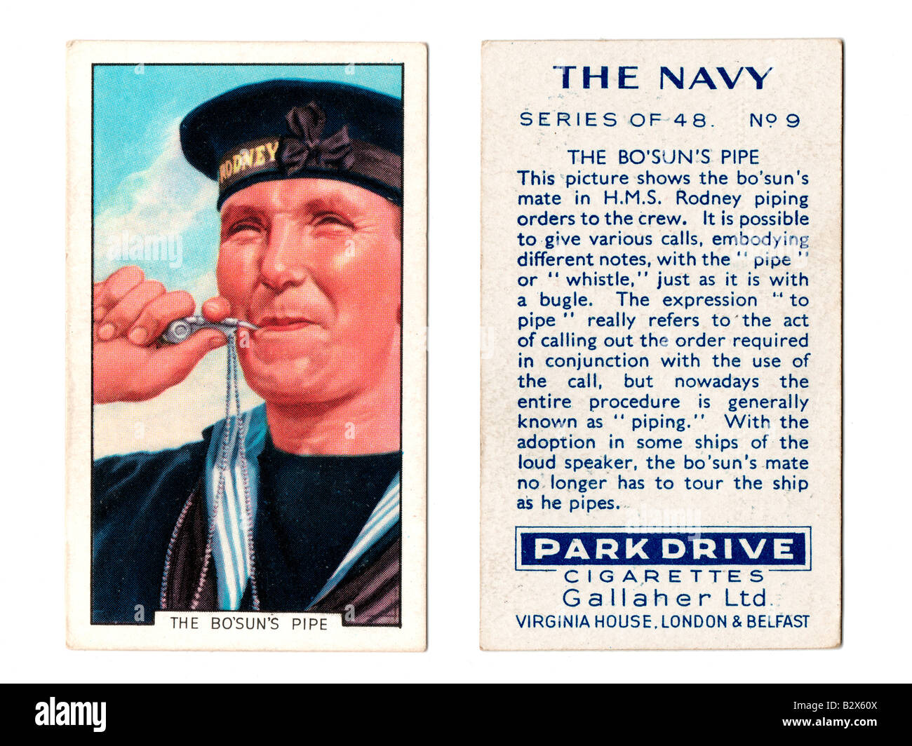 "Die Marine", eine Reihe von 48 Karten wurde von Park fahren Zigaretten hergestellt von Gallaher Ltd. im Jahre 1937 ausgestellt. Stockfoto