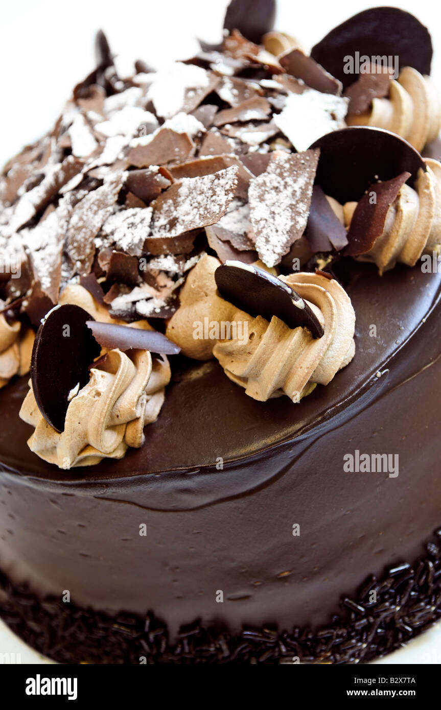 Runde Schokoladen-Kuchen mit Zuckerguss hautnah Stockfoto