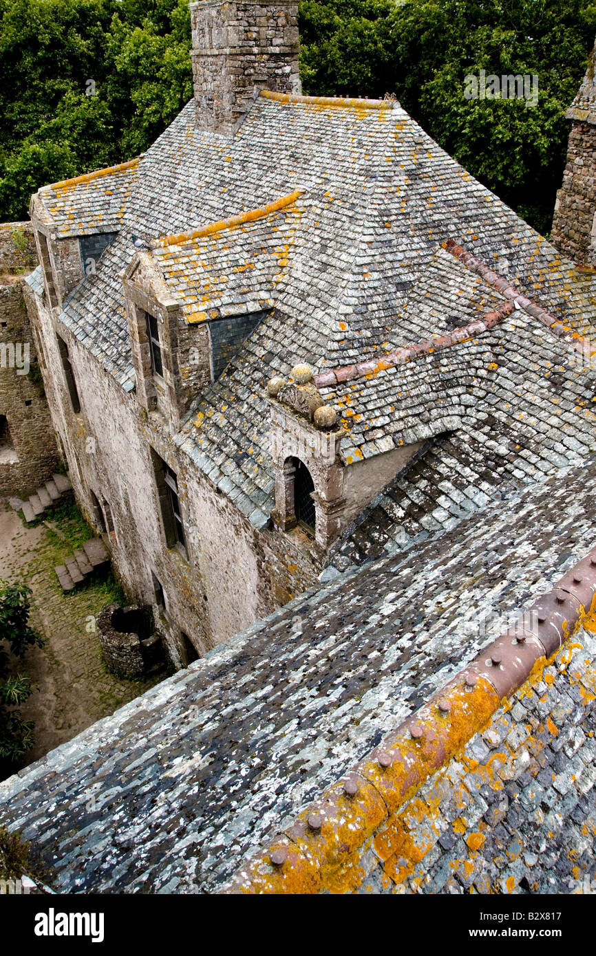 Stein-Dach in spie mittelalterliche Burg, Normandie, Frankreich Stockfoto