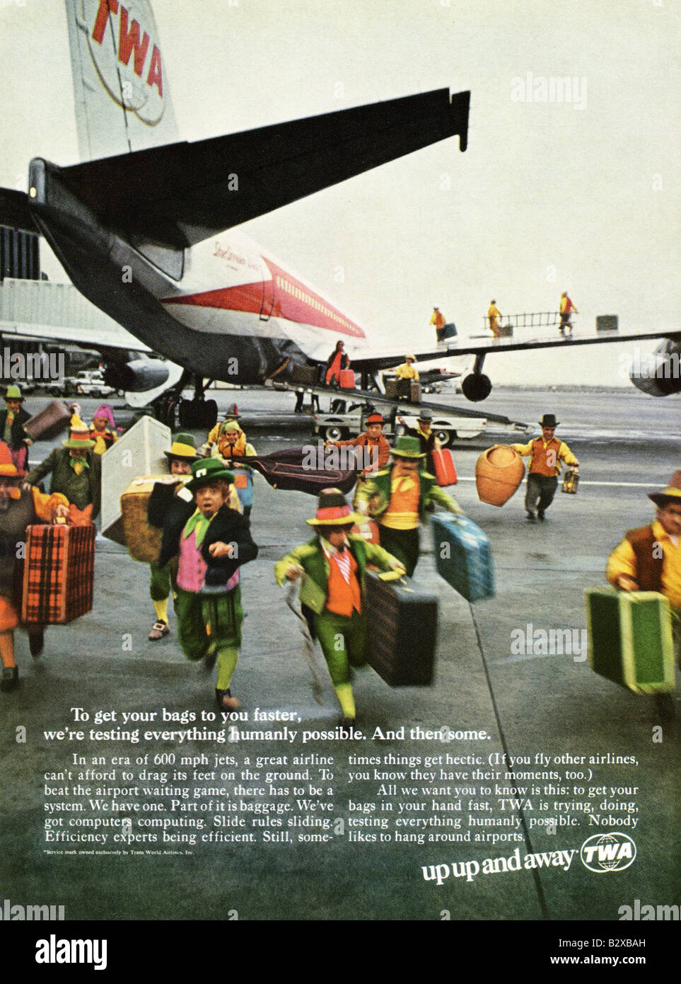 1968-Werbung für Trans World Airways TWA. NUR ZU REDAKTIONELLEN ZWECKEN Stockfoto