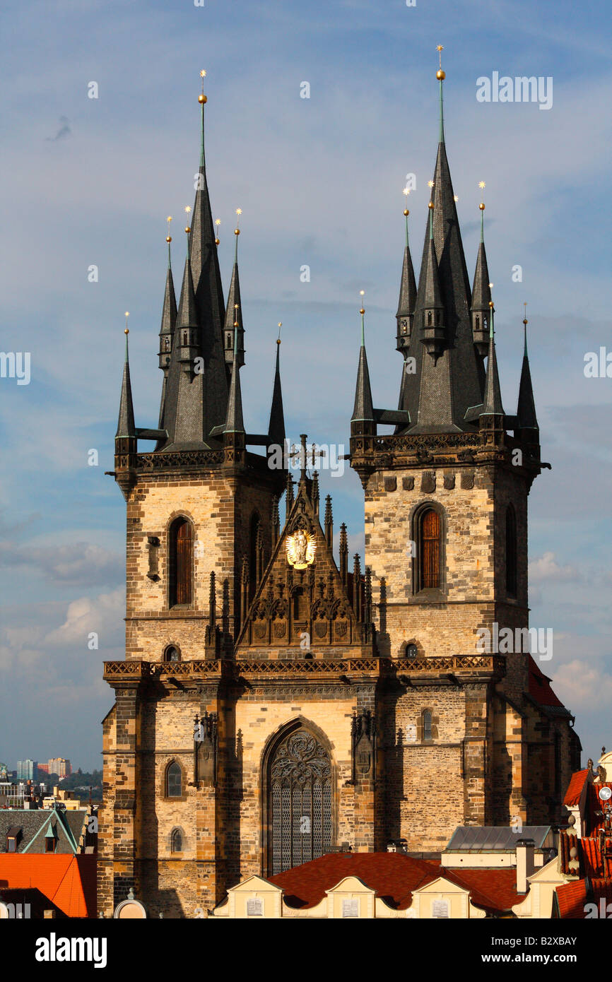 Einen erhöhten Blick von der Frauenkirche vor Tyn auf dem Altstädter Ring in Prag Stockfoto