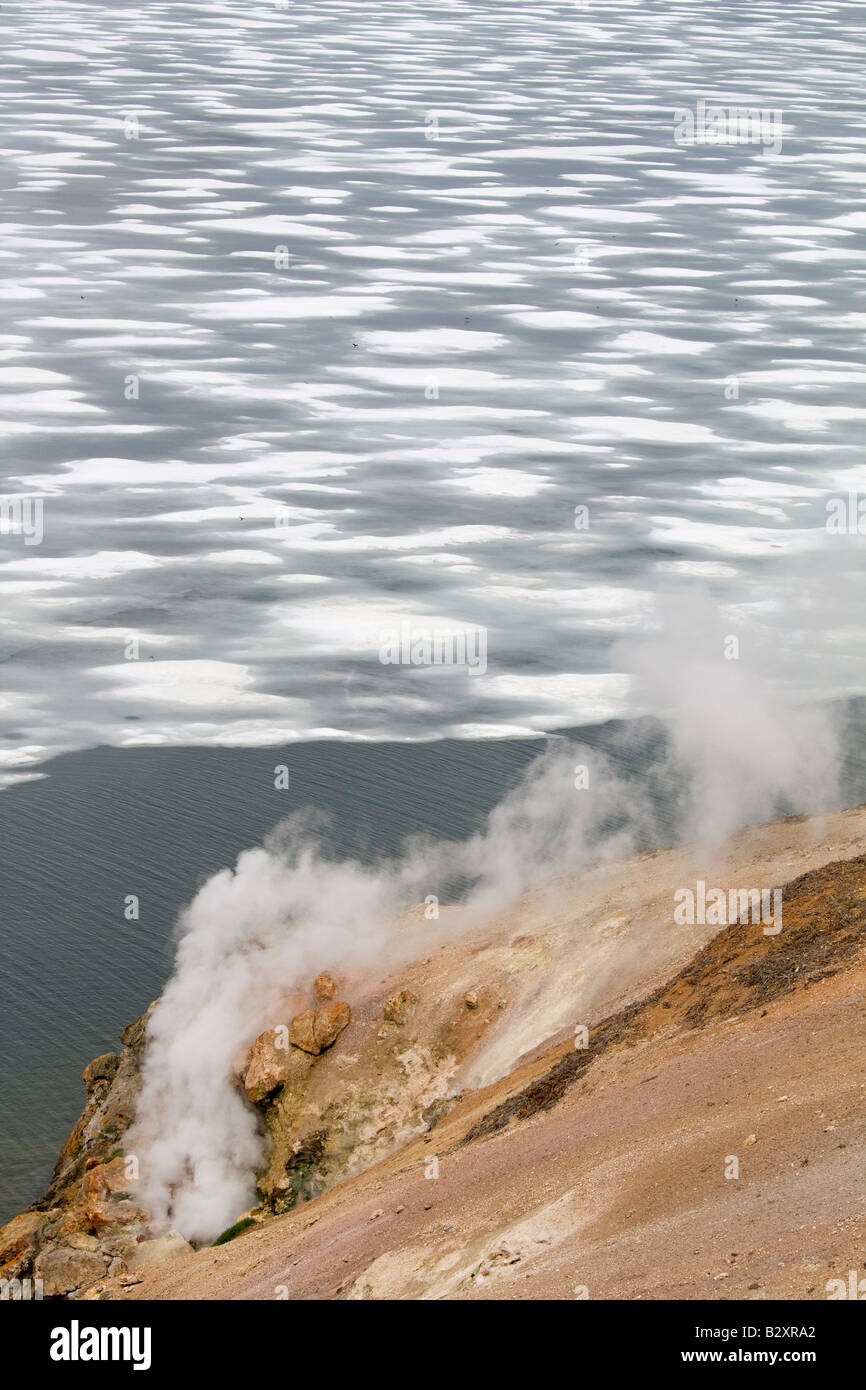 Feuer und Eis-zugefrorenen Yellowstone See von Steamboat Punkt 5 Stockfoto