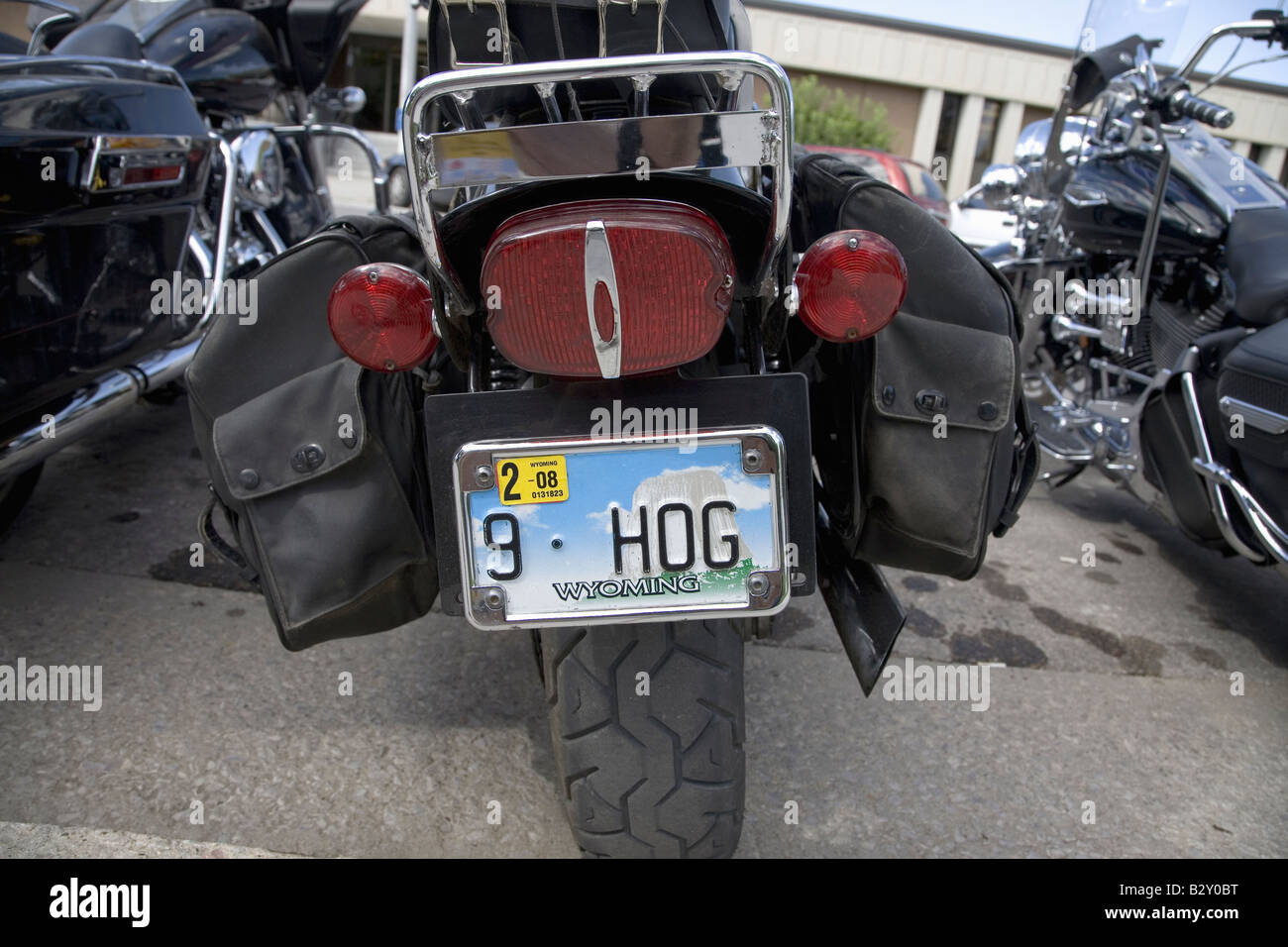 Wyoming benutzerdefinierte Nummernschild lesen "Hog" auf Rückseite Harley  an der 67. jährliche Sturgis Motorcycle Rally, SD Stockfotografie - Alamy
