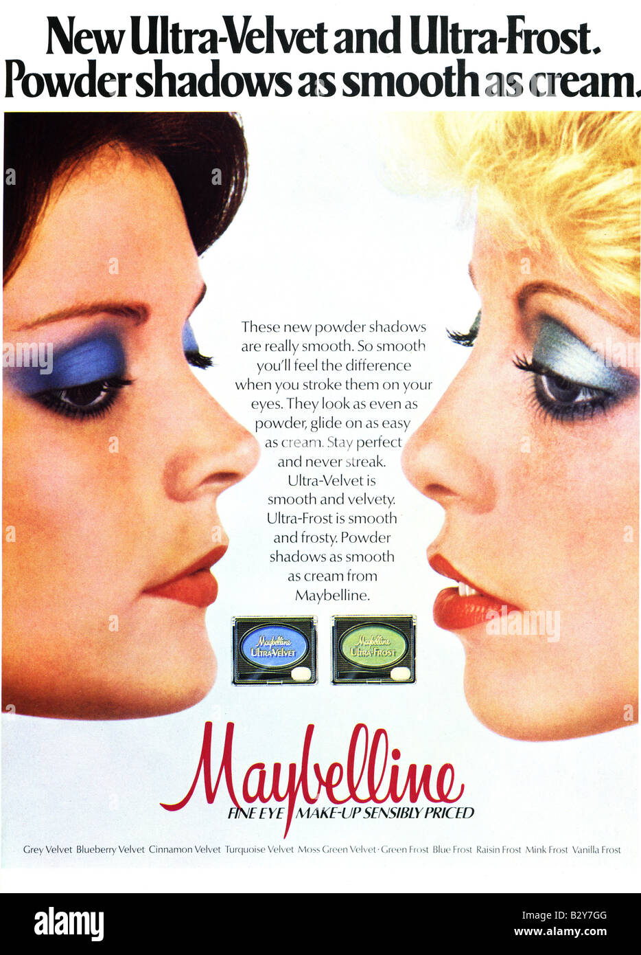 1975-Werbung für Maybelline Augen-Make-up. NUR ZU REDAKTIONELLEN ZWECKEN Stockfoto