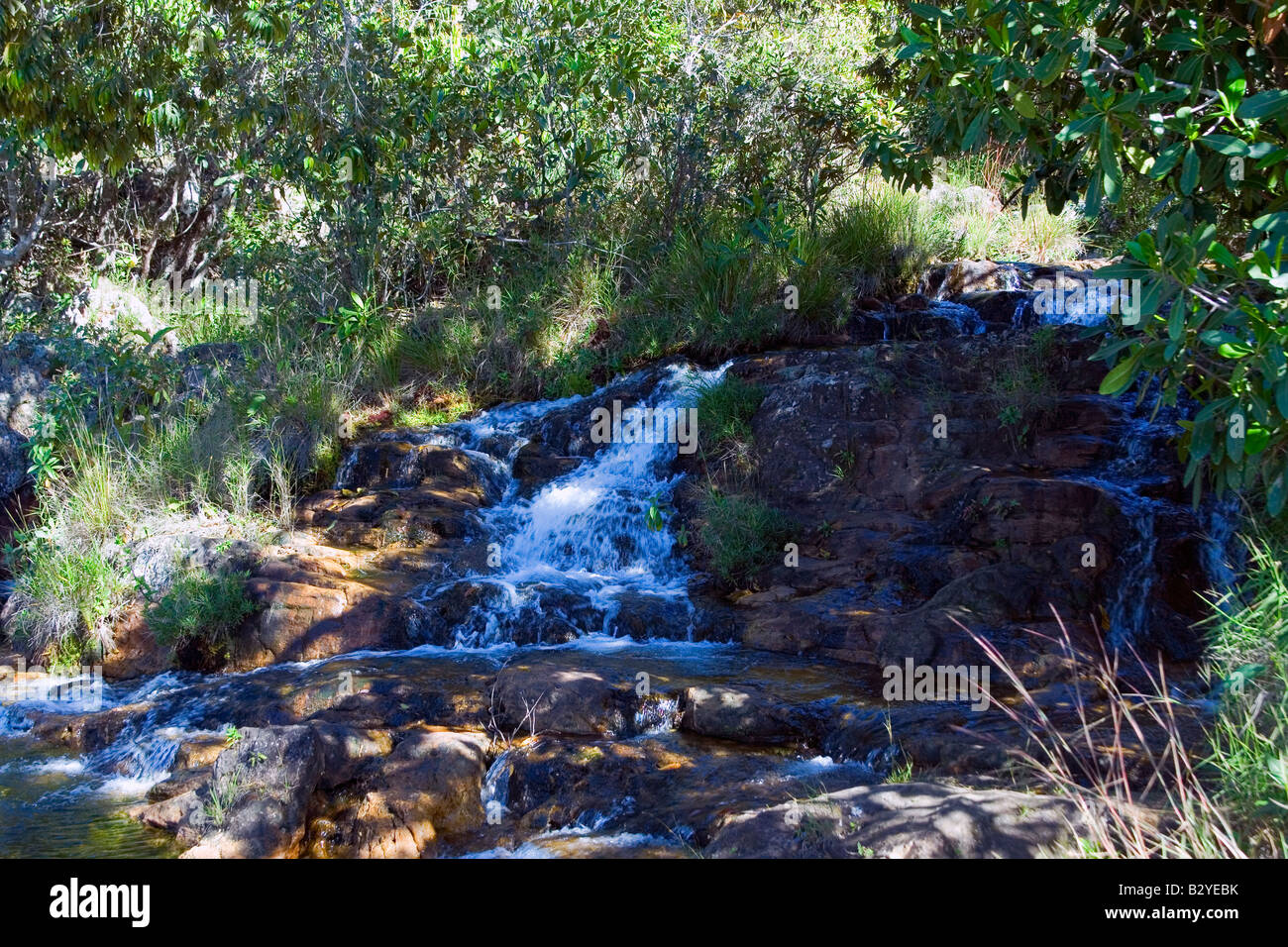 Wasserfall, Cristal Fluss Rio Cristal, Chapada Dos Veadeiros, Veadeiros Tableland, Goias, Brasilien Stockfoto