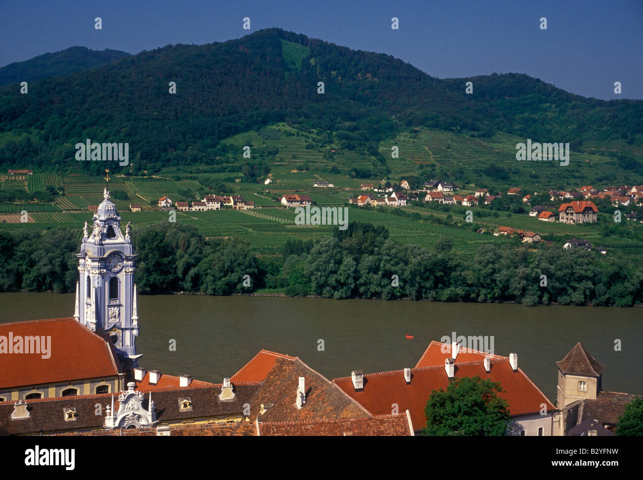 Donau, Blaue Kirche, Stadt durnstein, durnstein, Wachau, Niederösterreich, Lower Austria, Österreich, Europa Stockfoto