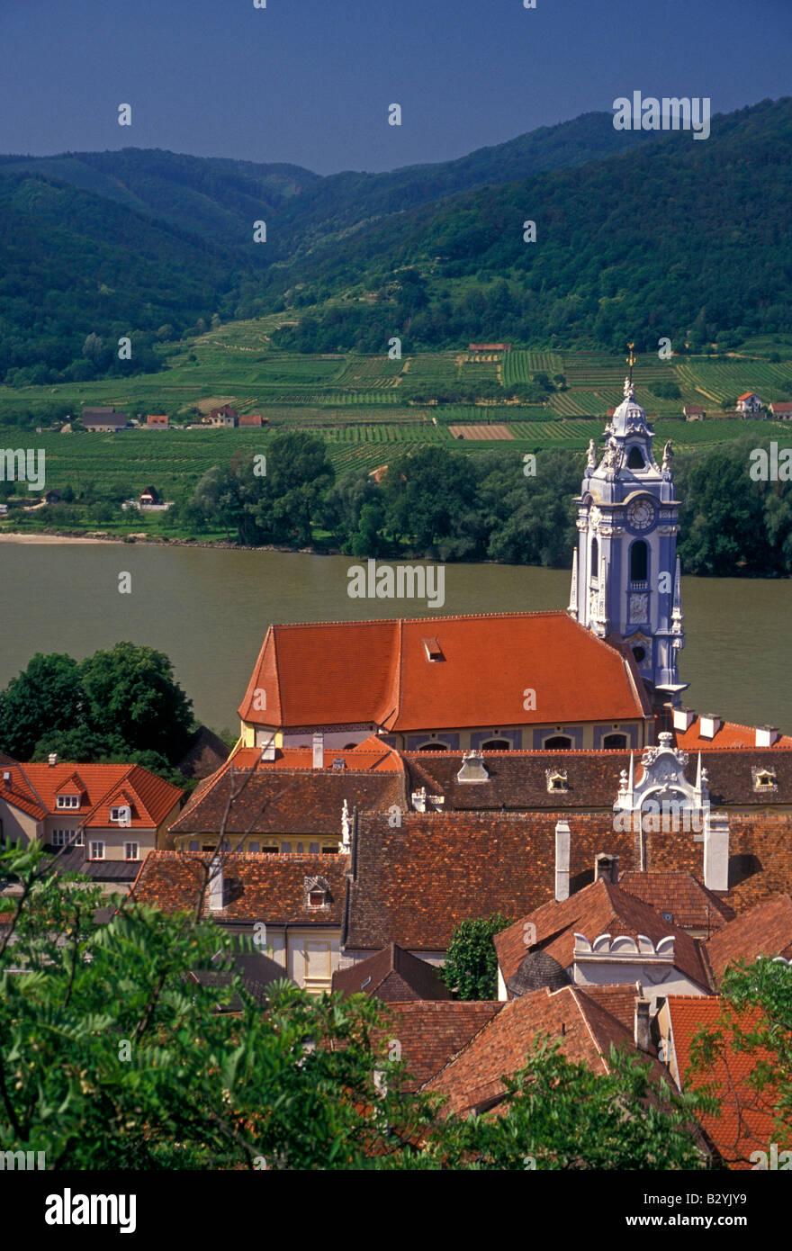 Donau, Blaue Kirche, Stadt durnstein, durnstein, Wachau, Niederösterreich, Lower Austria, Österreich, Europa Stockfoto