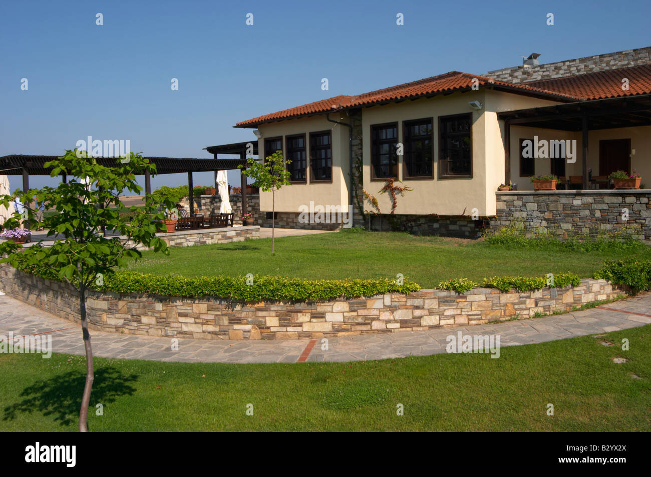 Weinkellerei. Domaine Gerovassiliou, Epanomi, Mazedonien, Griechenland. Stockfoto