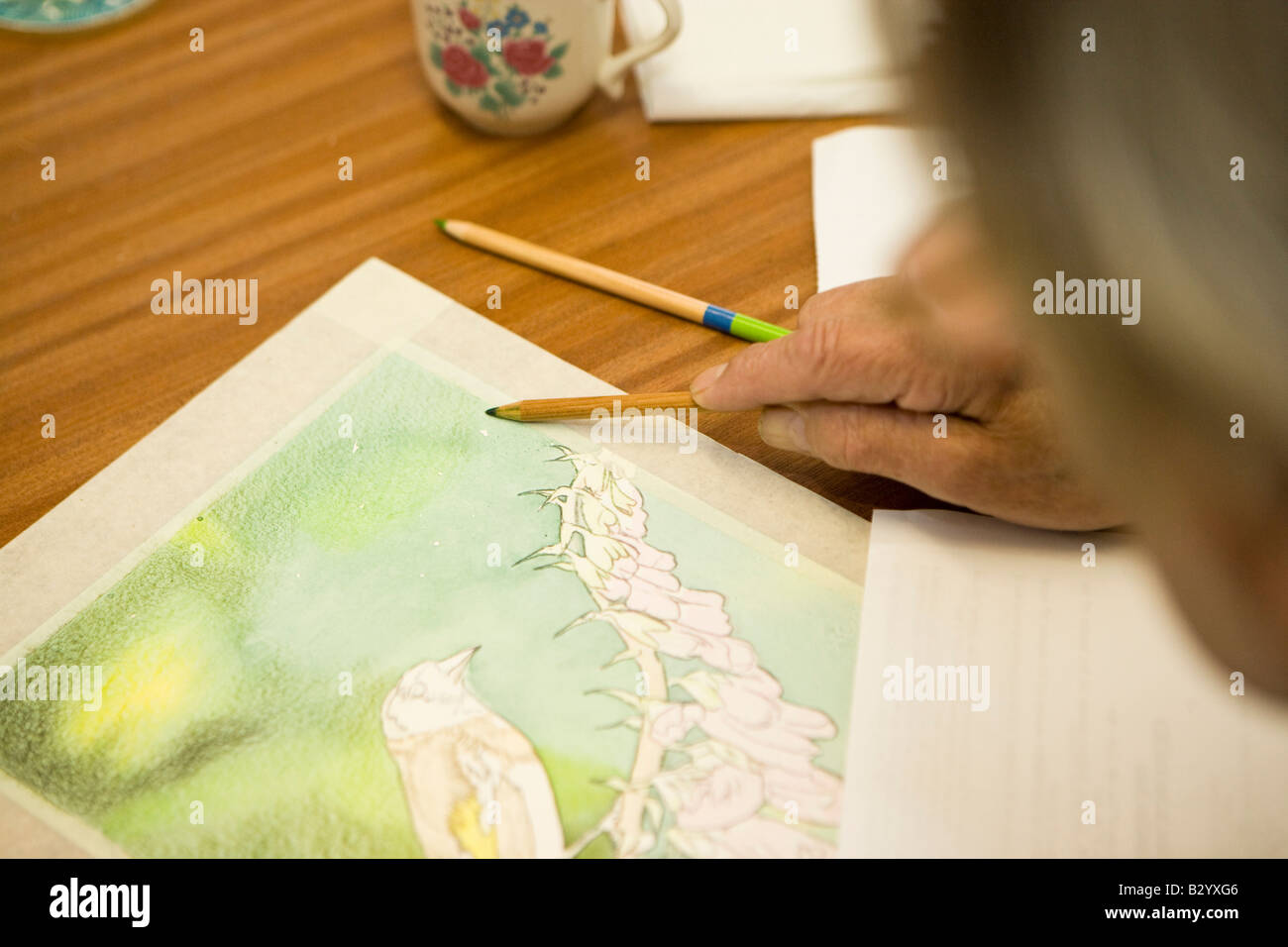 Beschattung im Hintergrund ein kleines Kunstwerk, Bild. mit Hilfe eines Bleistifts Stockfoto