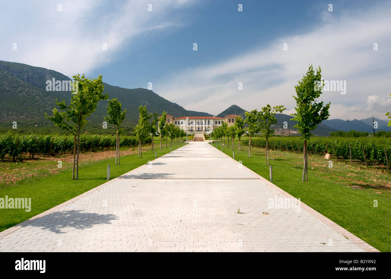 Weinkellerei. Biblia Chora Winery, Kokkinohori, Kavala, Mazedonien, Griechenland Stockfoto