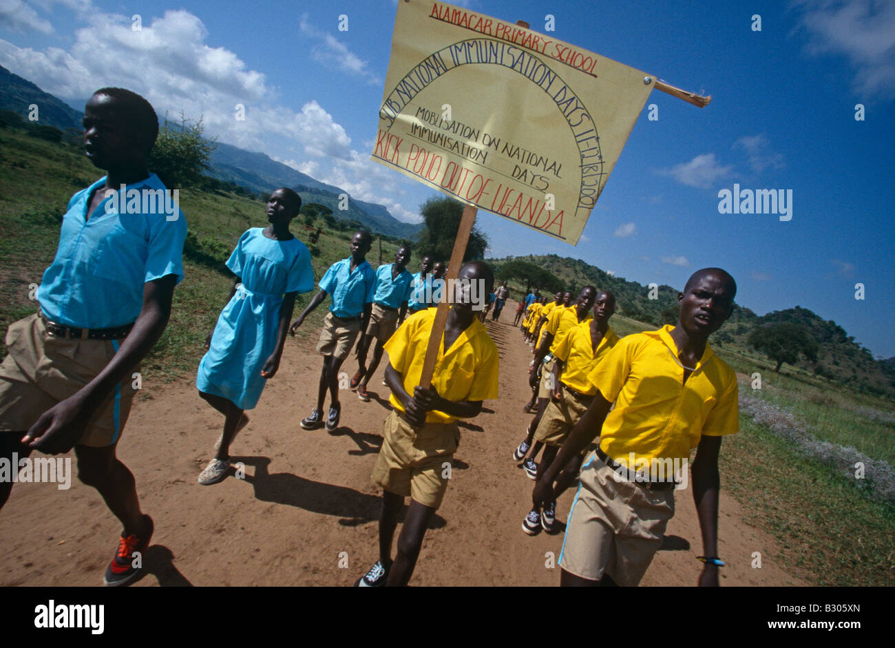 Polio-Impfung Sensibilisierungskampagne in Uganda. Stockfoto