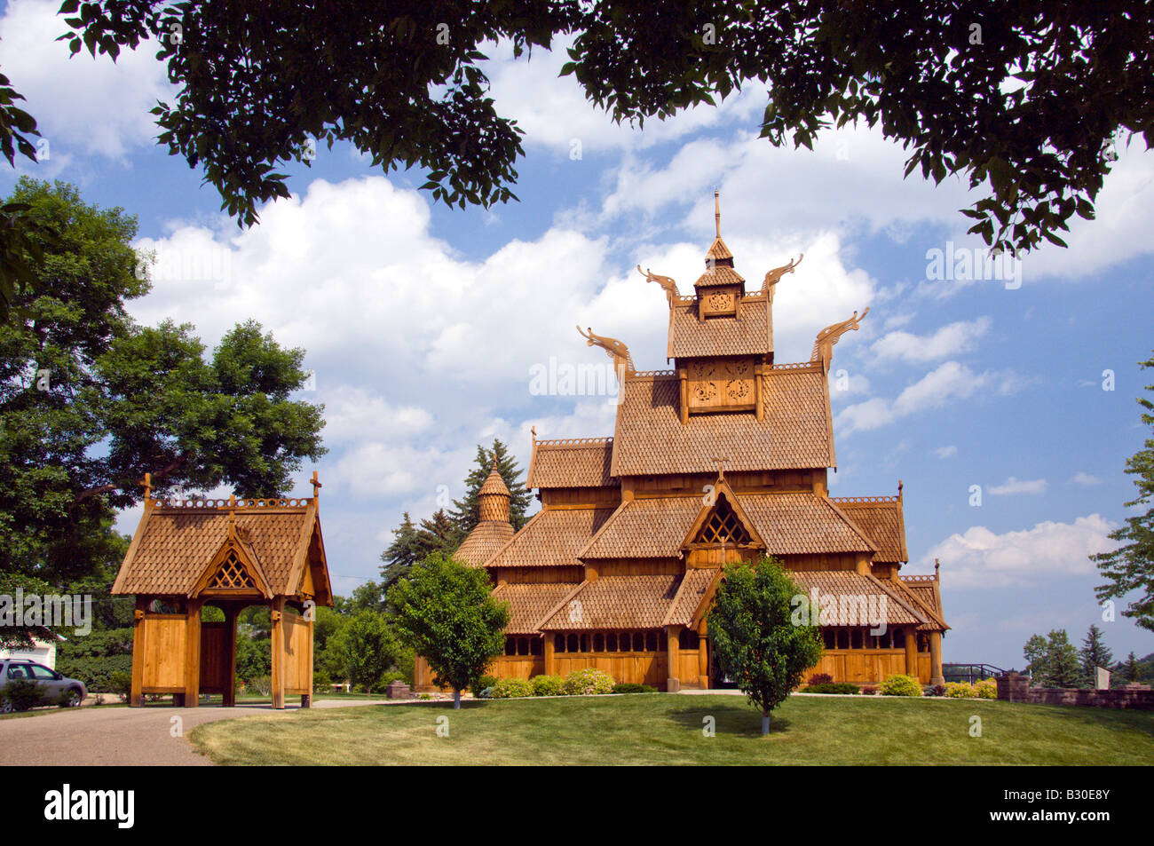 Eine vollständige Replik einer Stav Kirche im Scandinavian Heritage Center in Minot North Dakota USA Stockfoto