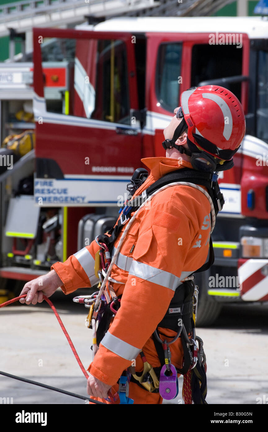 Feuerwehr & Praxis auf Tower Crane Stockfoto