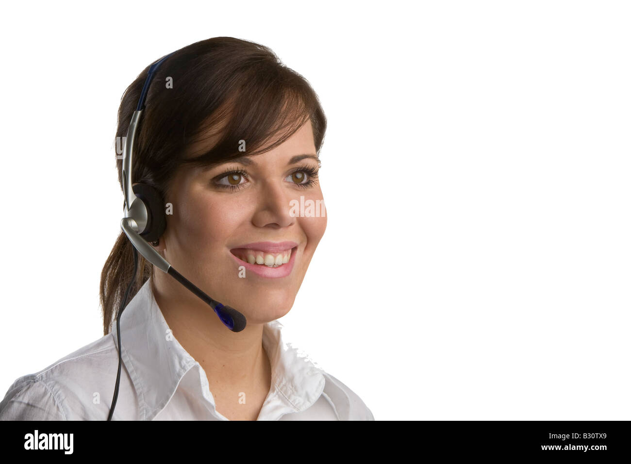 Frau mit Head-set Stockfoto