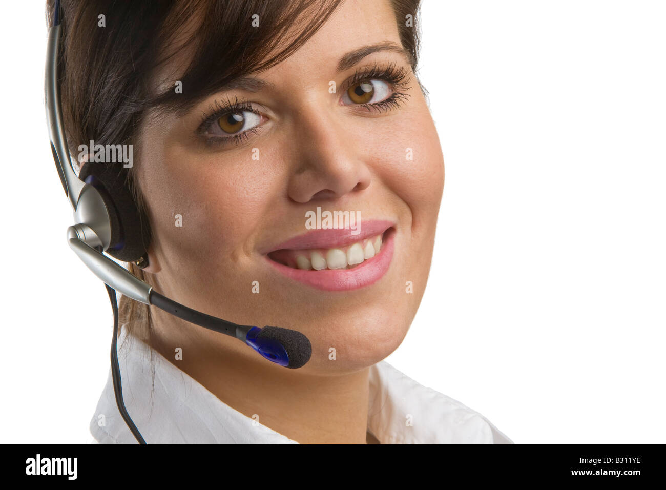 Frau mit Head-set Stockfoto