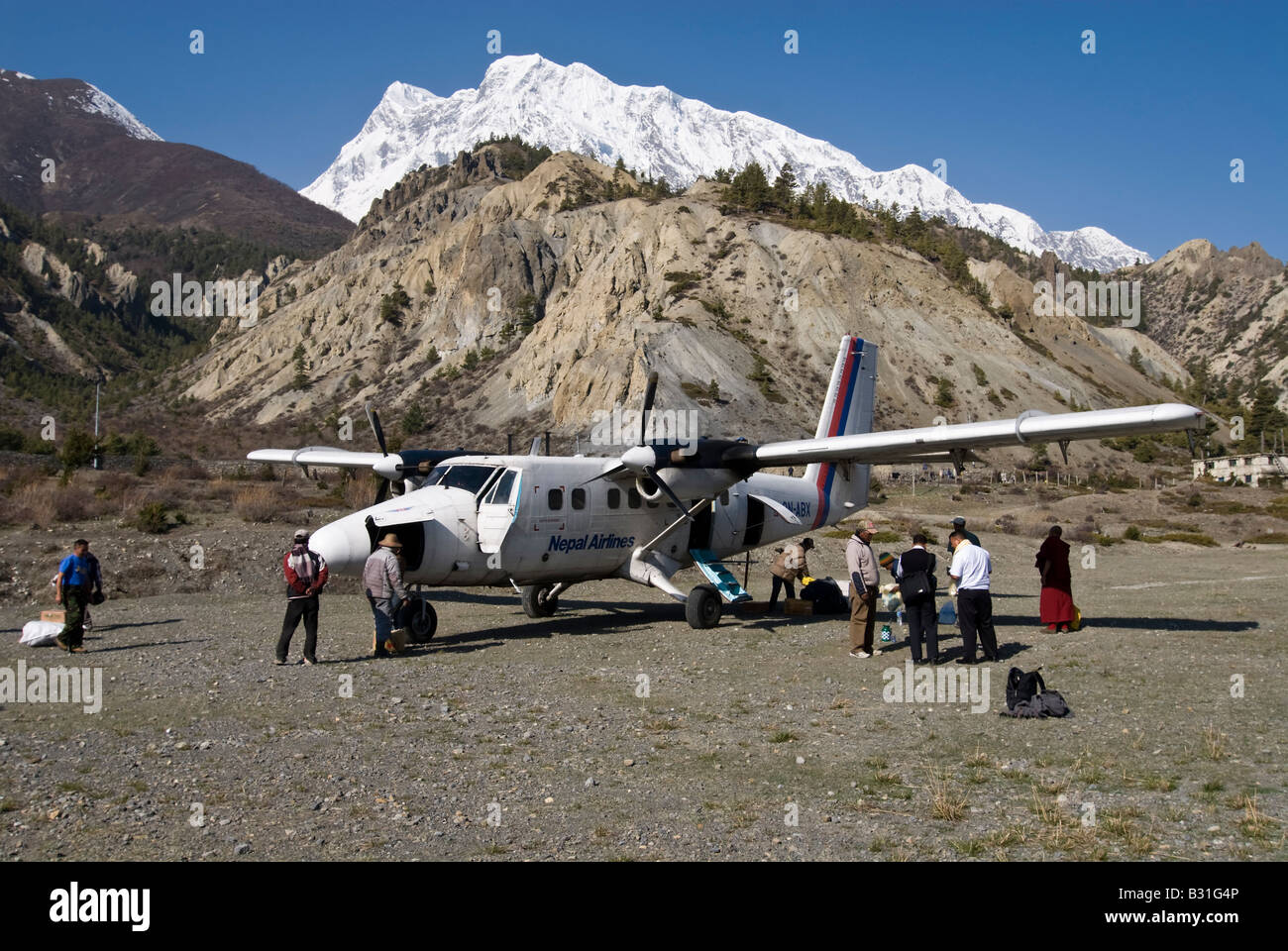 Humde Flughafen in Manang-Tal, Annapurna-Berge, Nepa Stockfoto