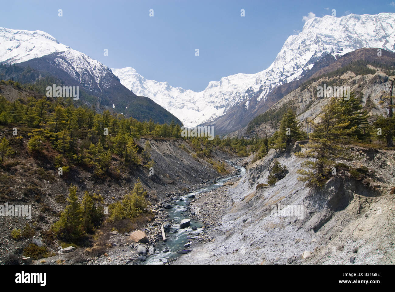 Manang-Tal, Annapurna-Berge, Nepal Stockfoto