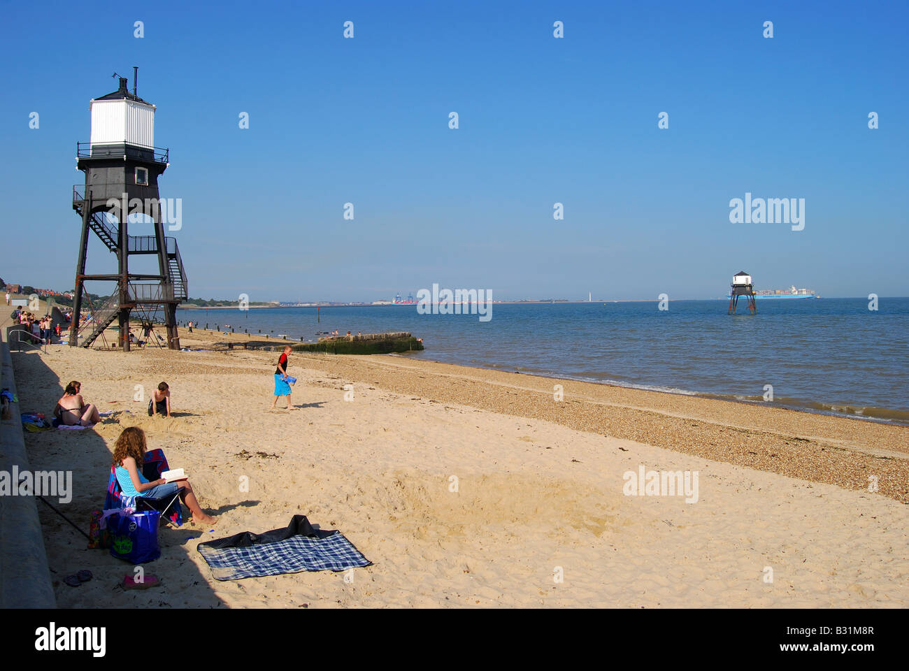 Dovercourt Beach and Lighthouse, West End Promenade, Dovercourt, Harwich, Essex, England, Großbritannien Stockfoto