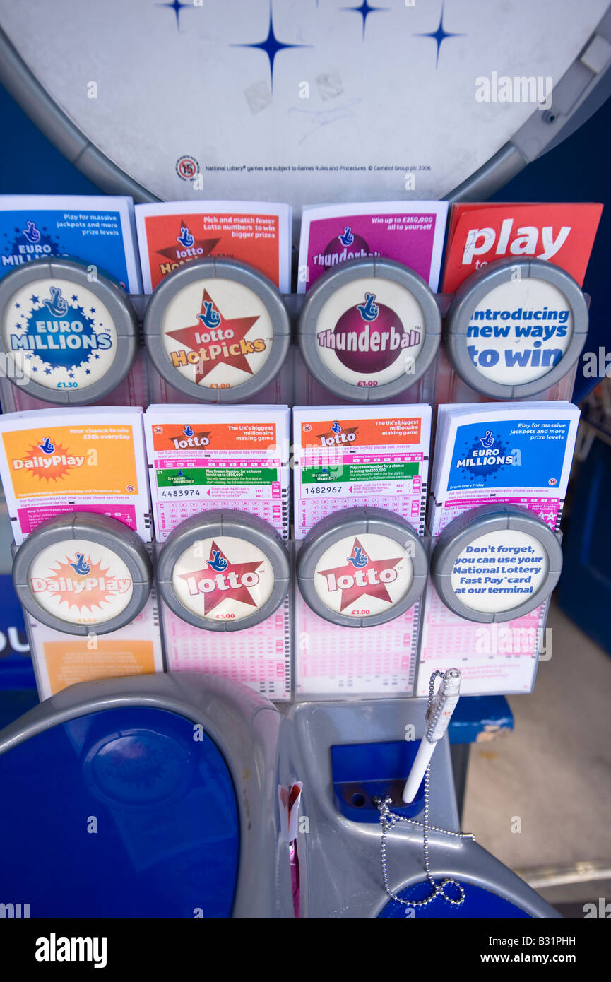 Nationale Lotterie Stand London Vereinigtes Königreich Stockfoto