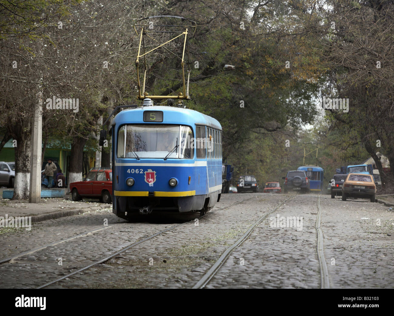 Eine Straßenbahn in die Innenstadt, Odessa, Ukraine Stockfoto