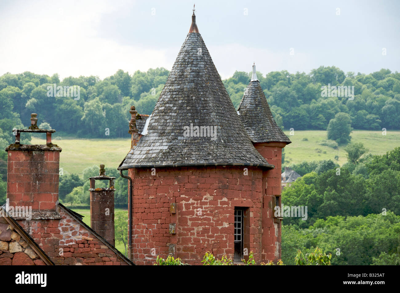 Dächer des Dorfes Collonges la Rouge, Correze, Frankreich Stockfoto