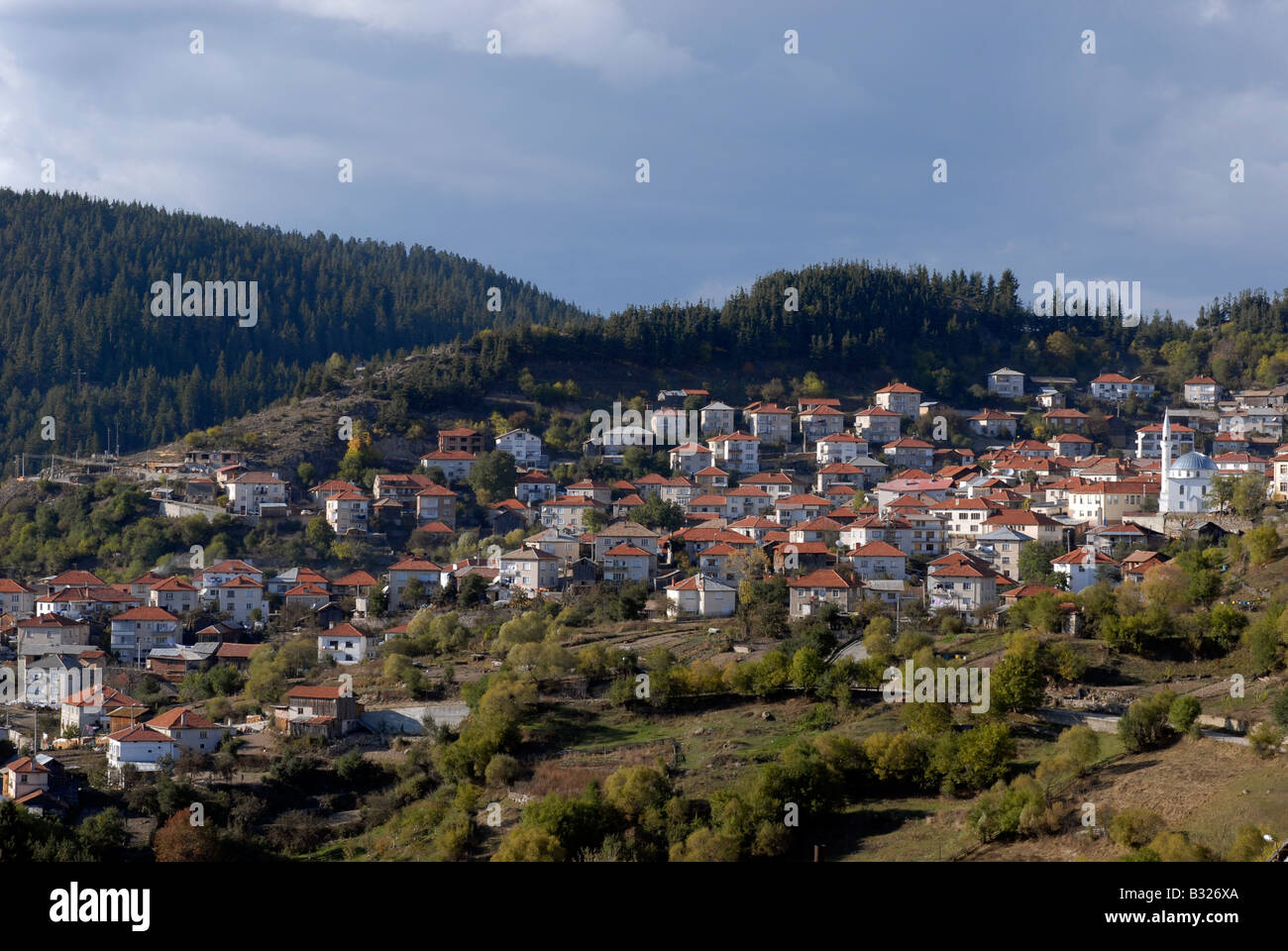 Bergdorf im Rhodope-Gebirge in Südbulgarien. Stockfoto