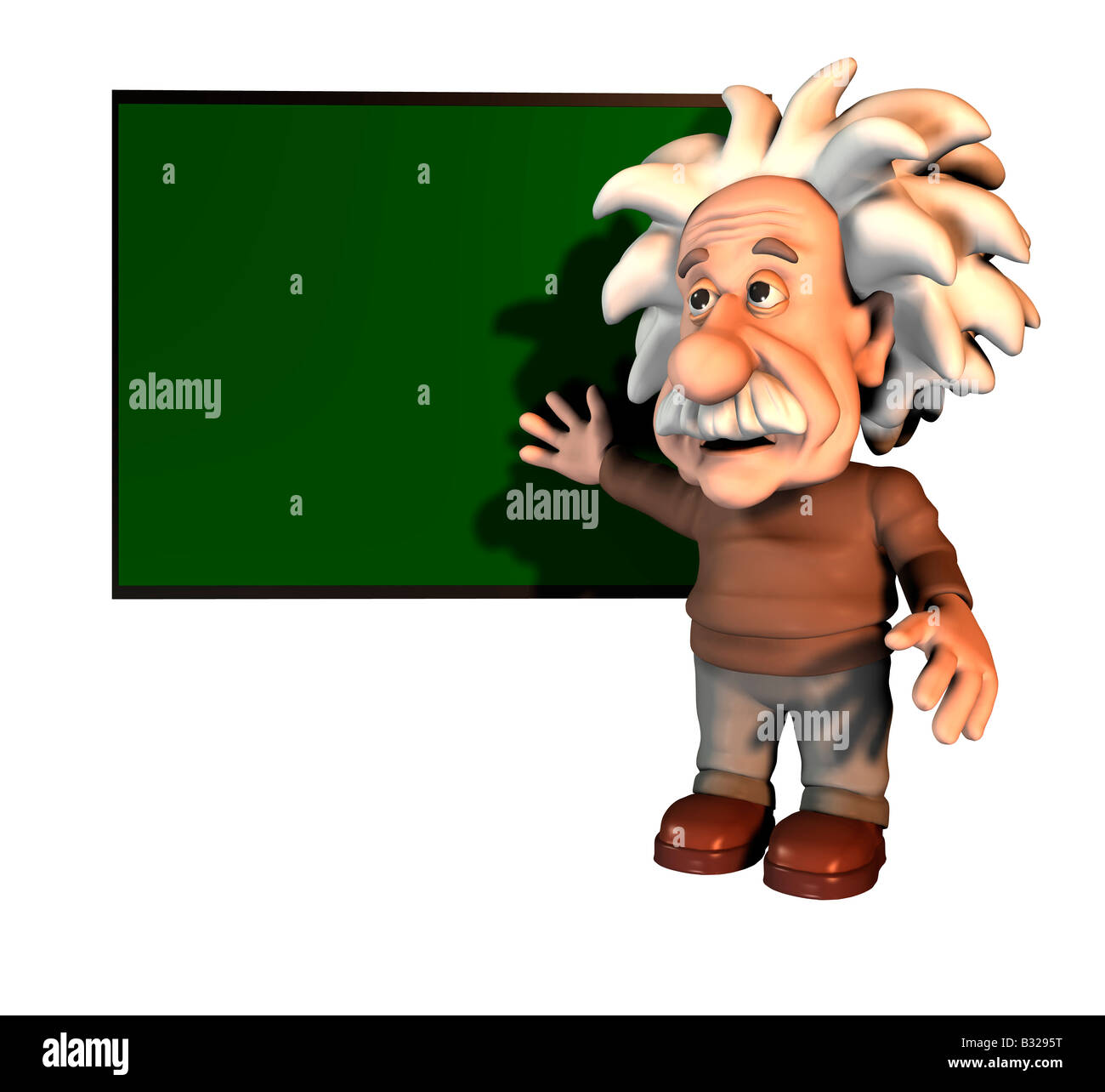 Albert Einstein vor einem Brett Stockfoto