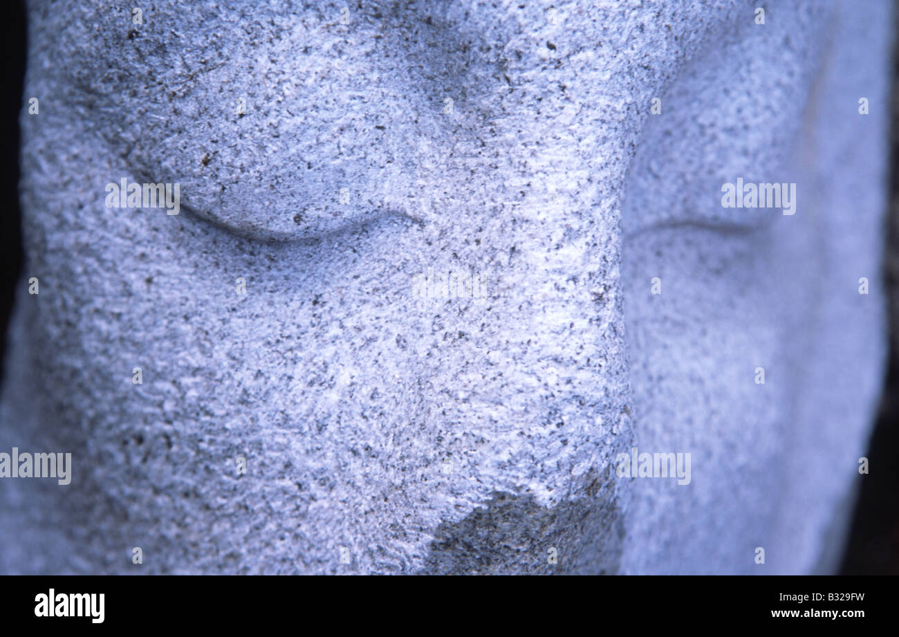 Skulptur-Kunst einen Stein Gesicht geschnitzt aus Granit von Matt Baker Teil seiner Herz-Skulptur am Cairnsmore Nature Reserve Galloway Stockfoto