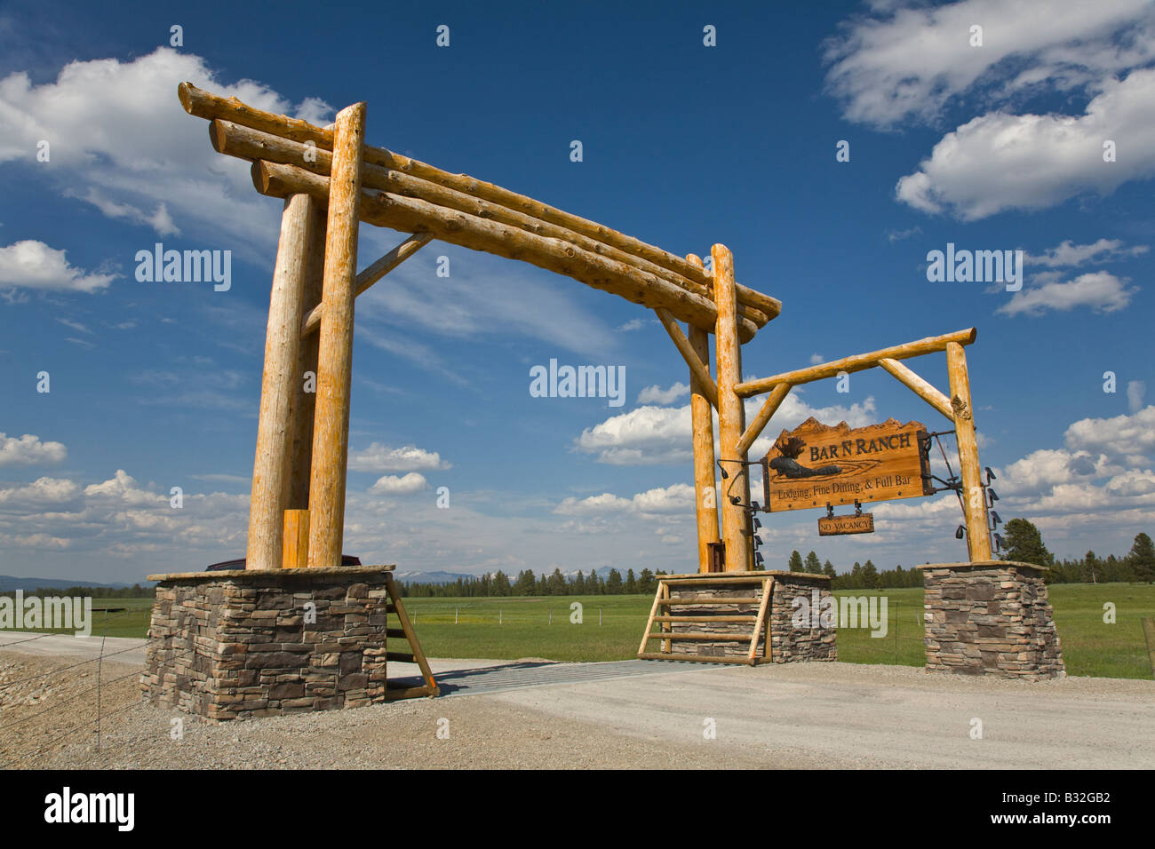 Eintrag Zeichen BAR N Ranch ist eine Gastranch mit feinem Essen und Unterkunft WEST YELLOWSTONE MONTANA Stockfoto