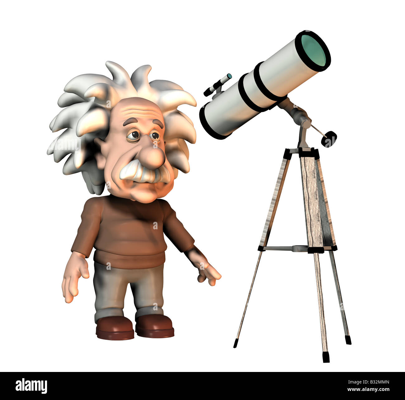 Albert Einstein mit einem Teleskop Stockfoto