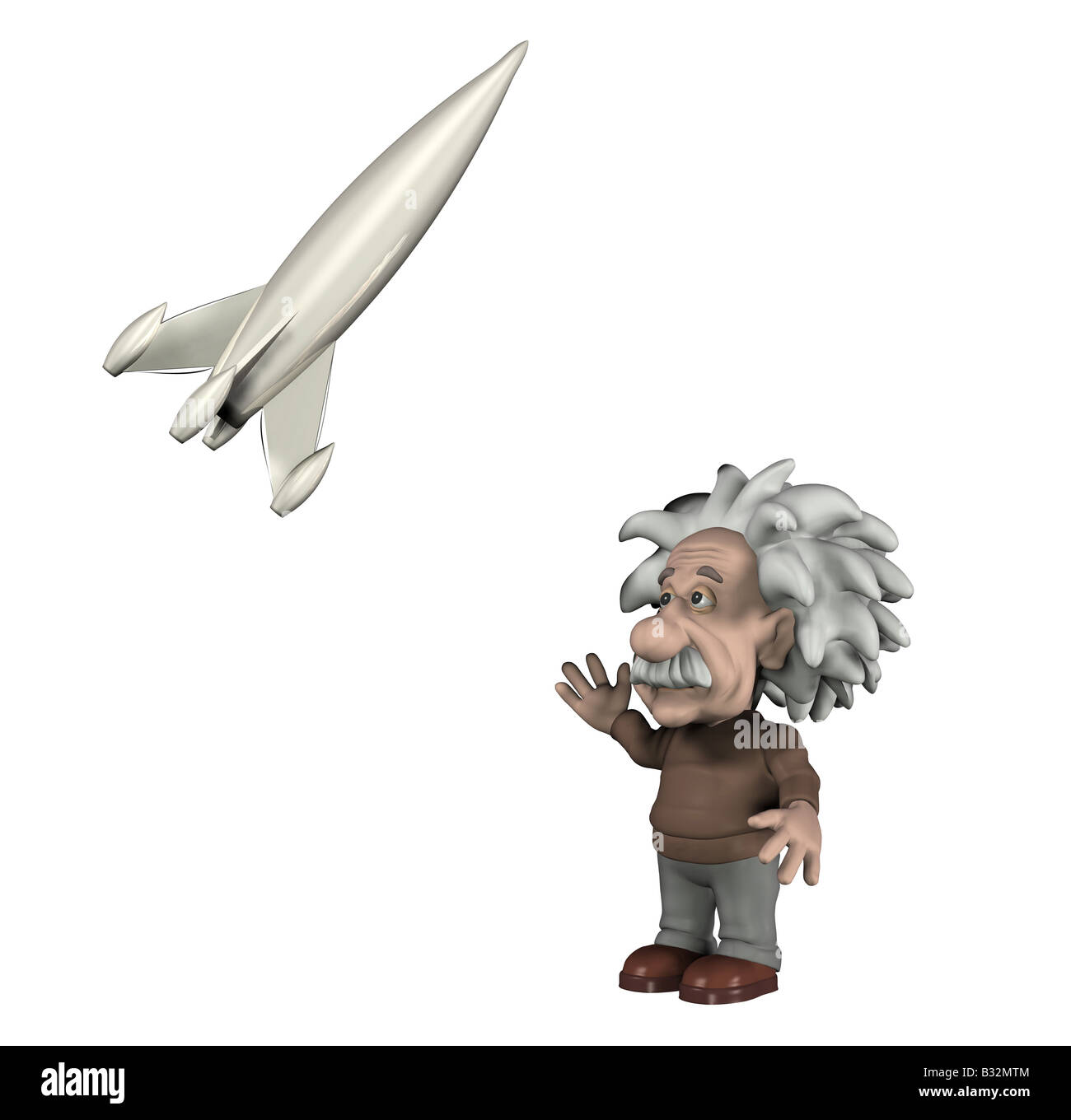 Albert Einstein mit einer Rakete Stockfoto