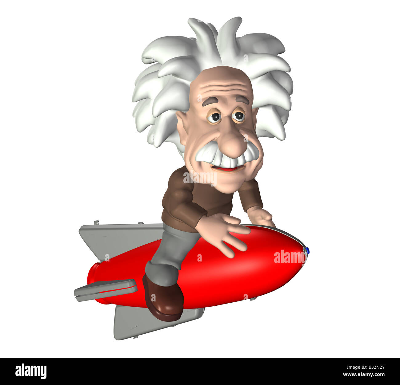 Albert Einstein mit einer Rakete Stockfoto