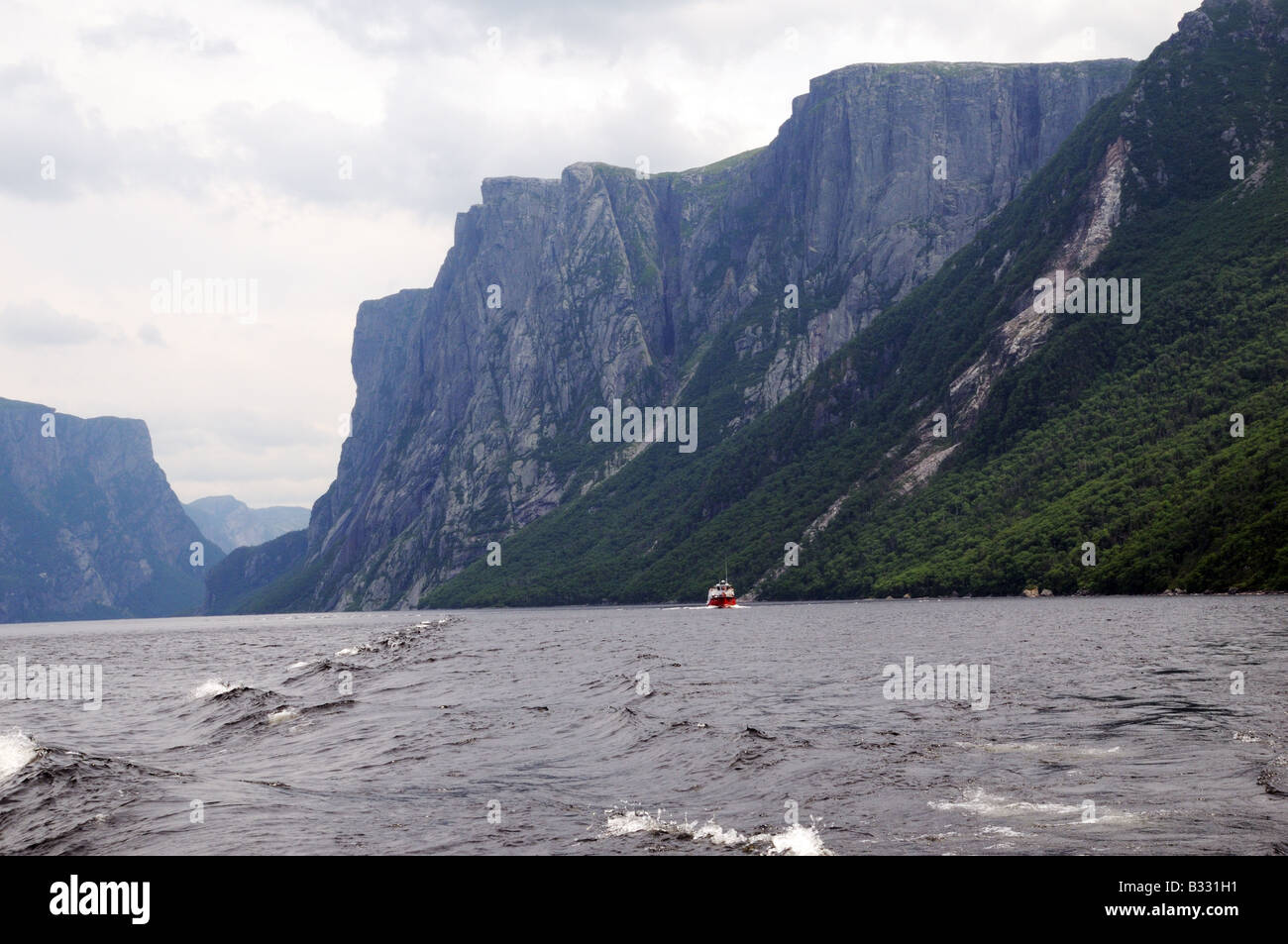 Western Brook Pond im Gros Morne National Park ist ein Binnenstaat Fjord umgeben von alten Bergen, Teil der Appalachen. Stockfoto