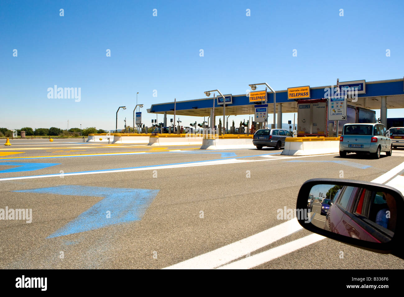 Italienische Autobahn Mautstelle Toskana Italien Stockfoto