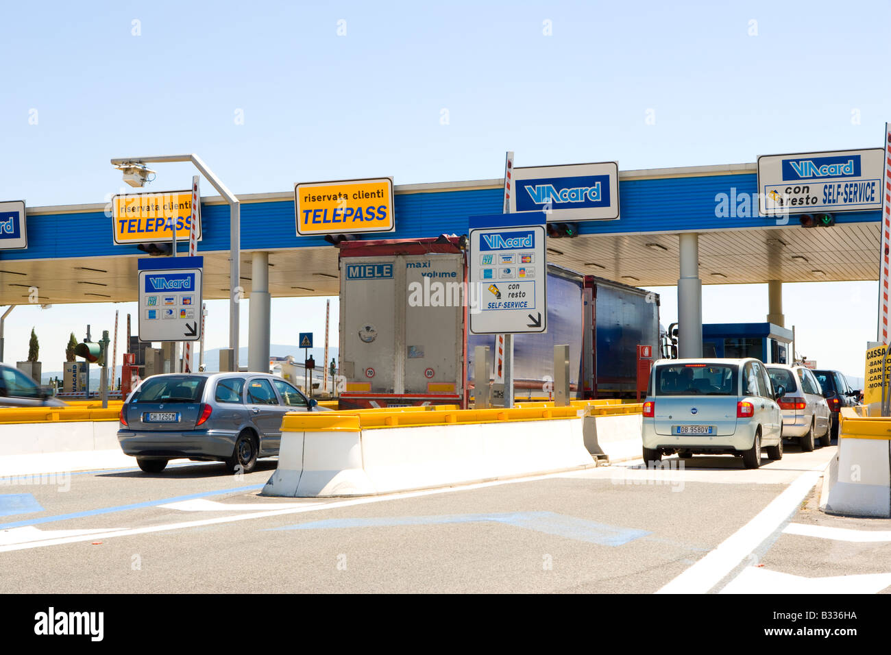 Italienische Autobahn Mautstelle Toskana Italien Stockfoto