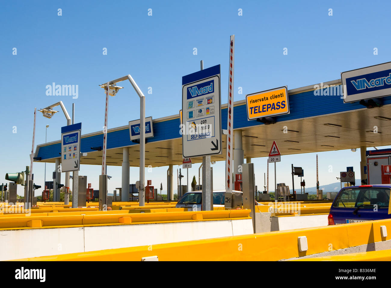 Italienische Autobahn Mautstelle Toskana Italien Stockfoto