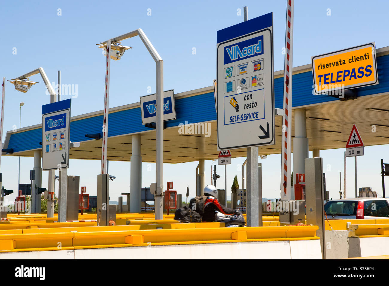 Italienische Autobahn Mautstelle Toskana Italien Stockfoto