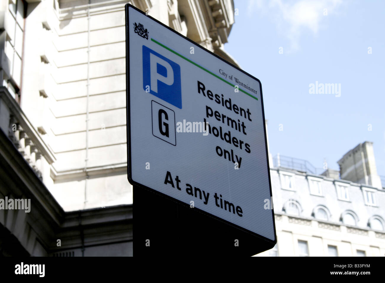 Bewohner ermöglicht Inhabern Straße Zeichen Stadt von Westminster London England uk Stockfoto