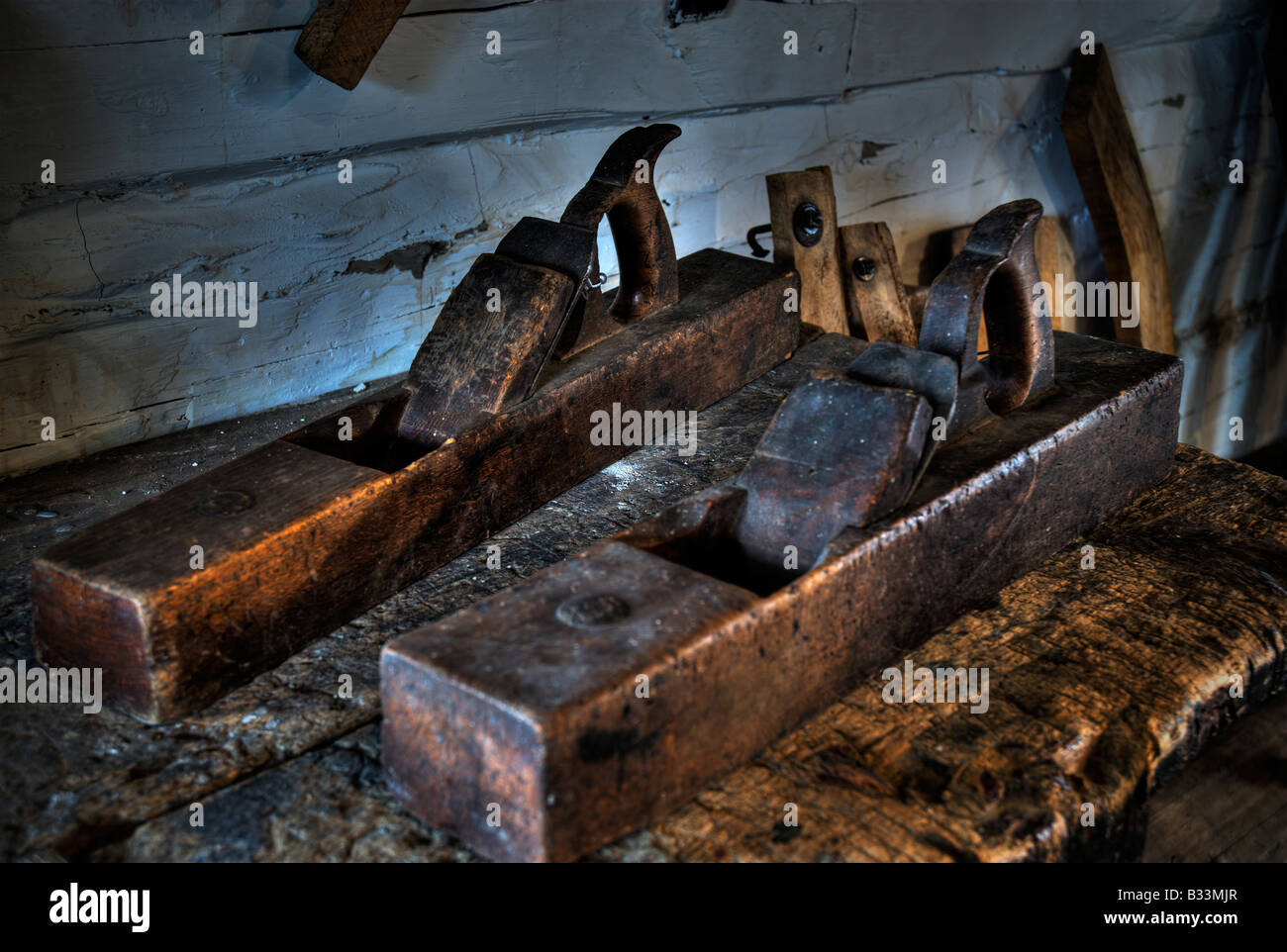 Antiken hölzernen Flugzeug Handwerkzeuge Stockfoto