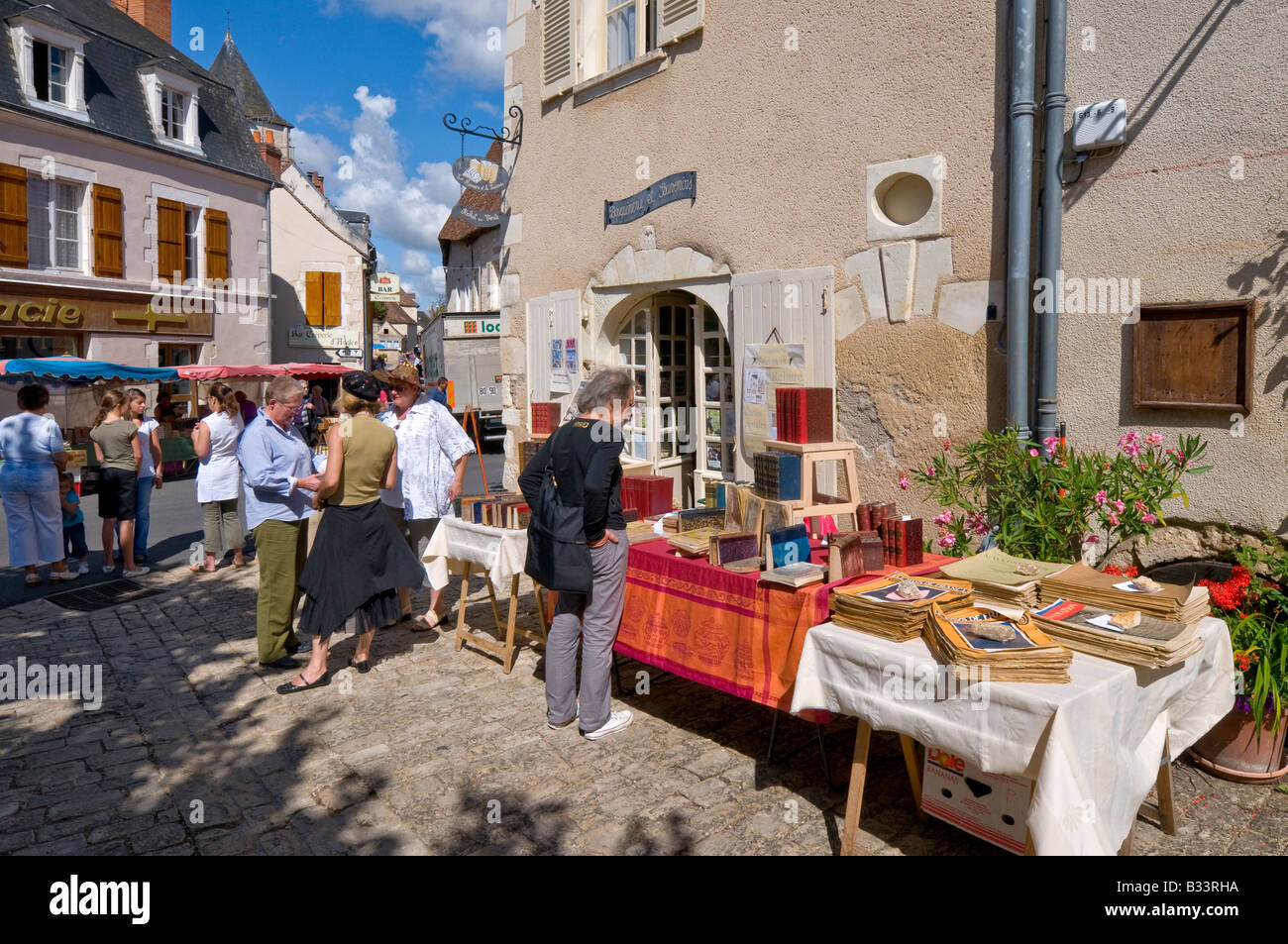 Kunden auf jährliche Open-Air-Buchmesse / Foire Aux Livres, Winkel-Sur-l'Anglin, Vienne, Frankreich. Stockfoto