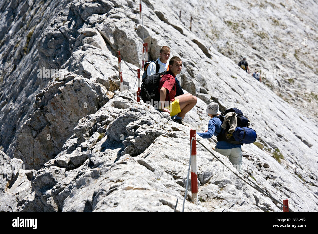 Kletterer am Koncheto Ridge in der Nähe von Bansko in Bulgarien World Heritage Site Nationalpark Pirin Stockfoto