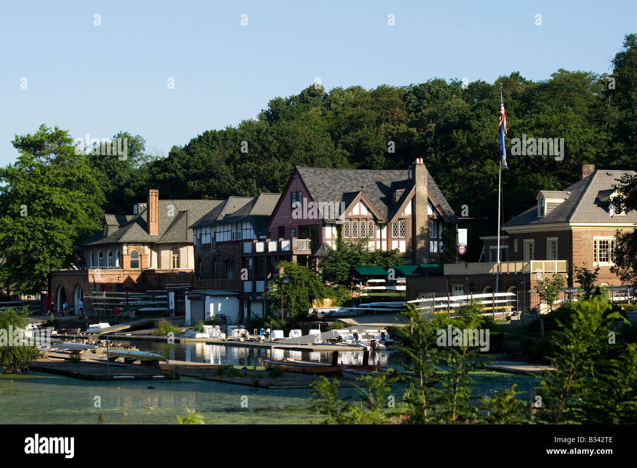 Ein Blick auf Boat House Zeile in Philadelphia, Pennsylvania. Stockfoto