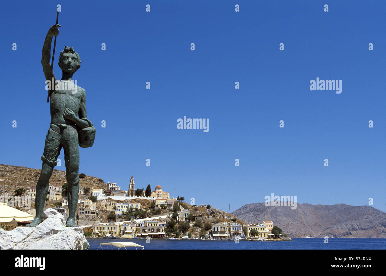 Statue auf der Insel Symi Dodekanes Griechenland Stockfoto