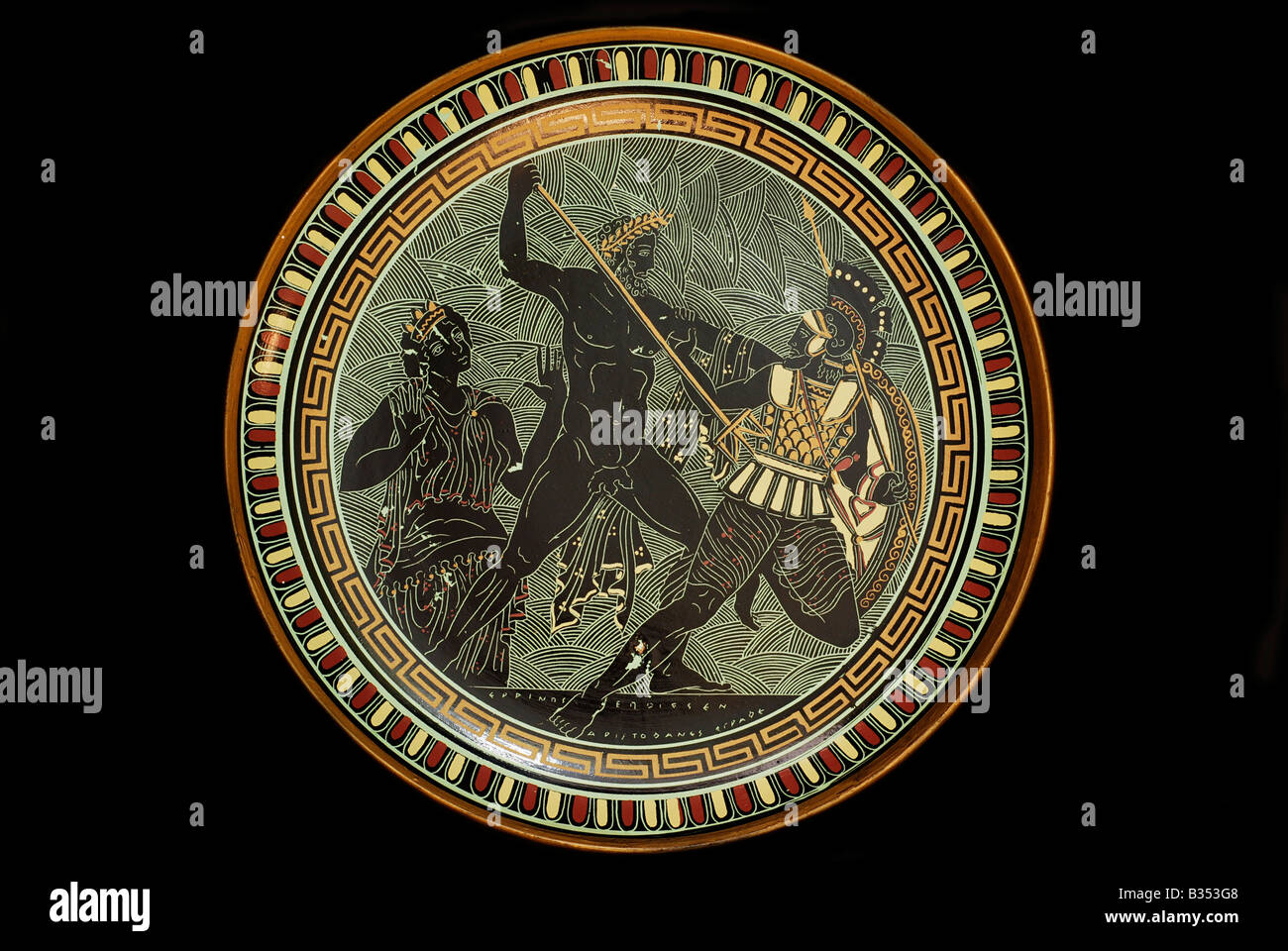 Hand gemachte Platte, Poseidon bekämpft Polybotes Stockfoto