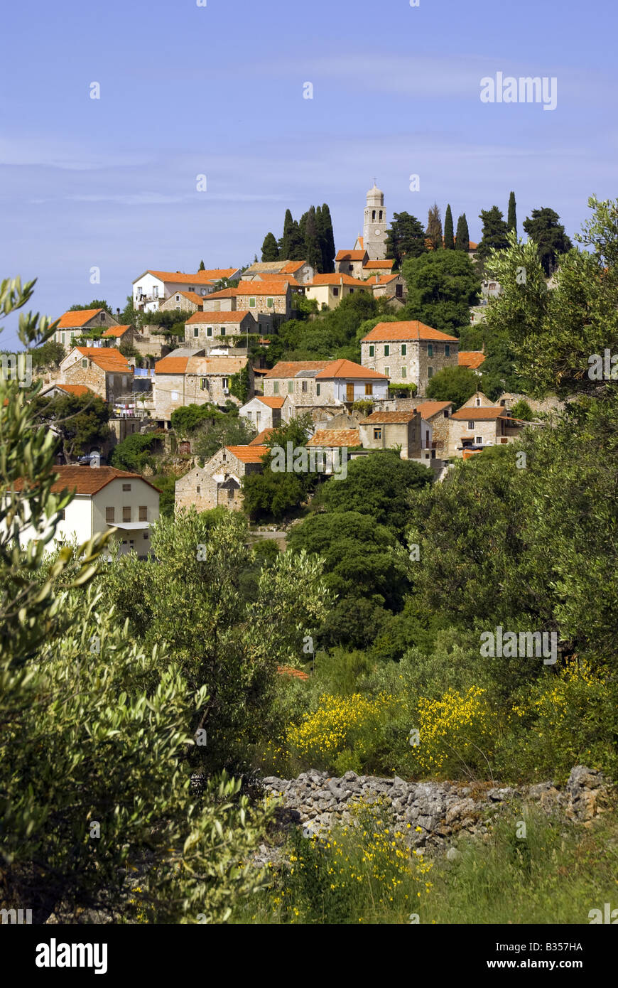 Insel Hvar Dorf Vrisnik Stockfoto