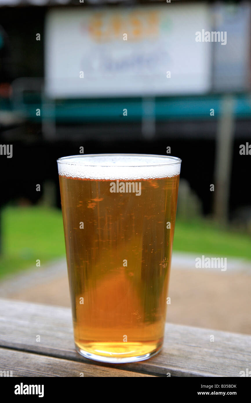 Pint Glas Oakham Ales real Ale in einer Gartenanlage echtes Ale Mikro Gasthausbrauerei Stockfoto