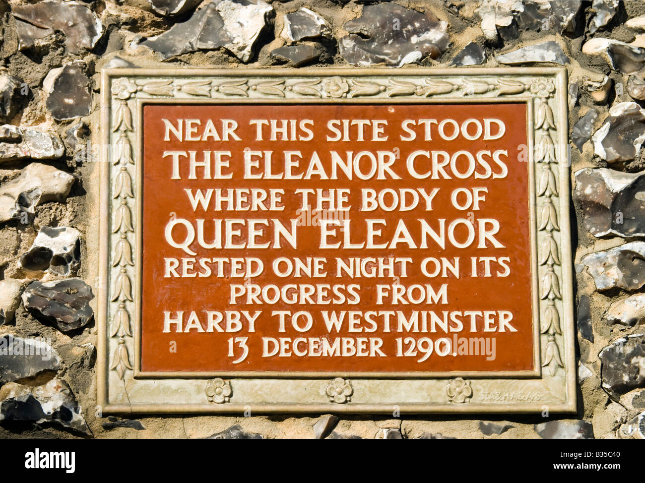 Königin Eleanor Plaque, Saint Albans, Hertfordshire Stockfoto