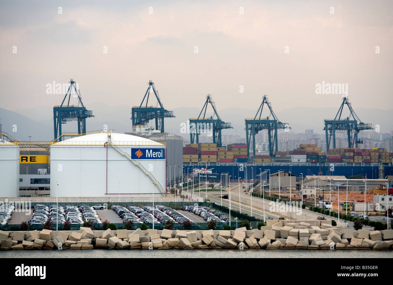 Industriehafen Barcelona Spanien Stockfoto