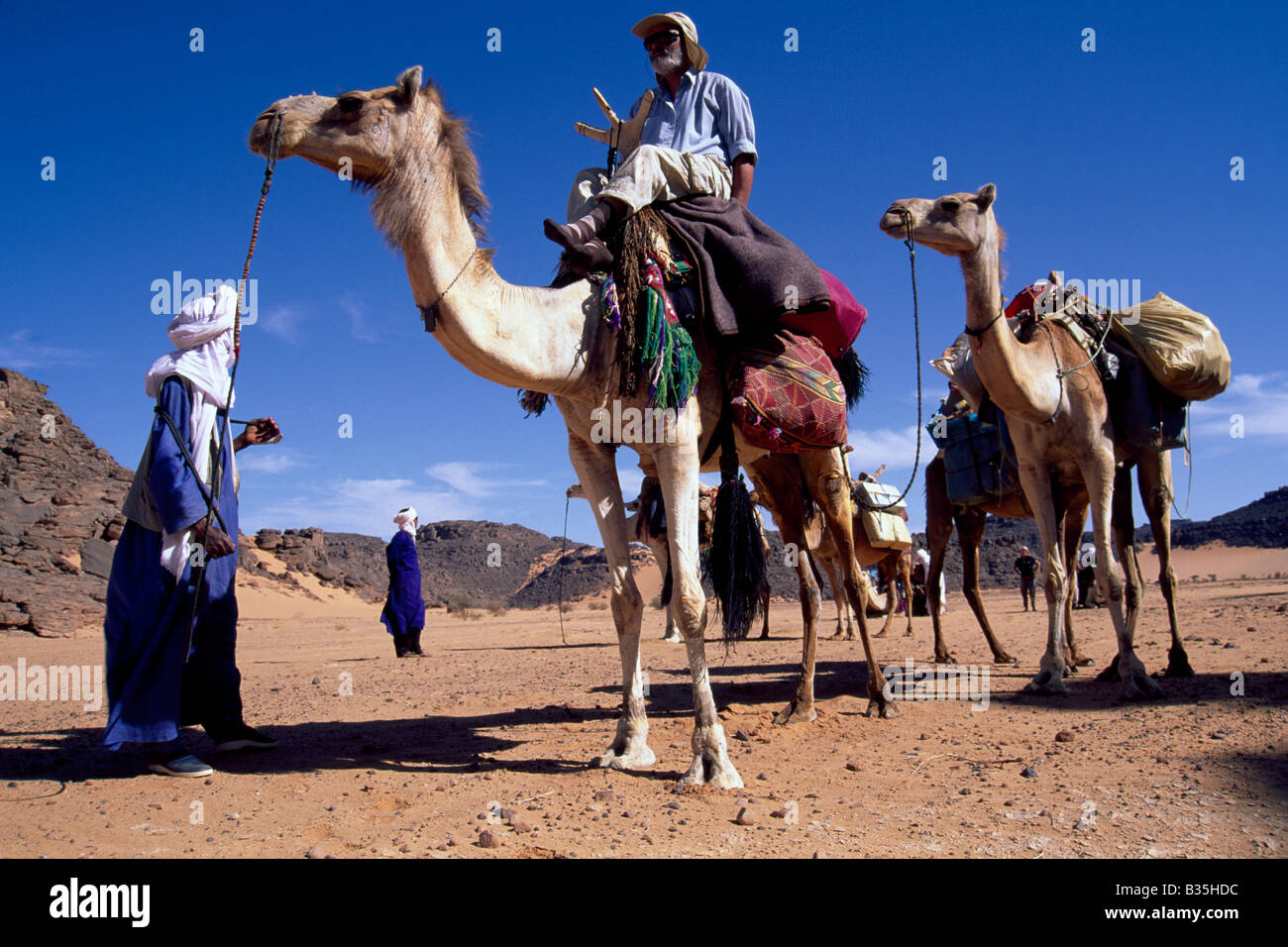 Tuareg in der Sahara Wüste Libyens Stockfoto