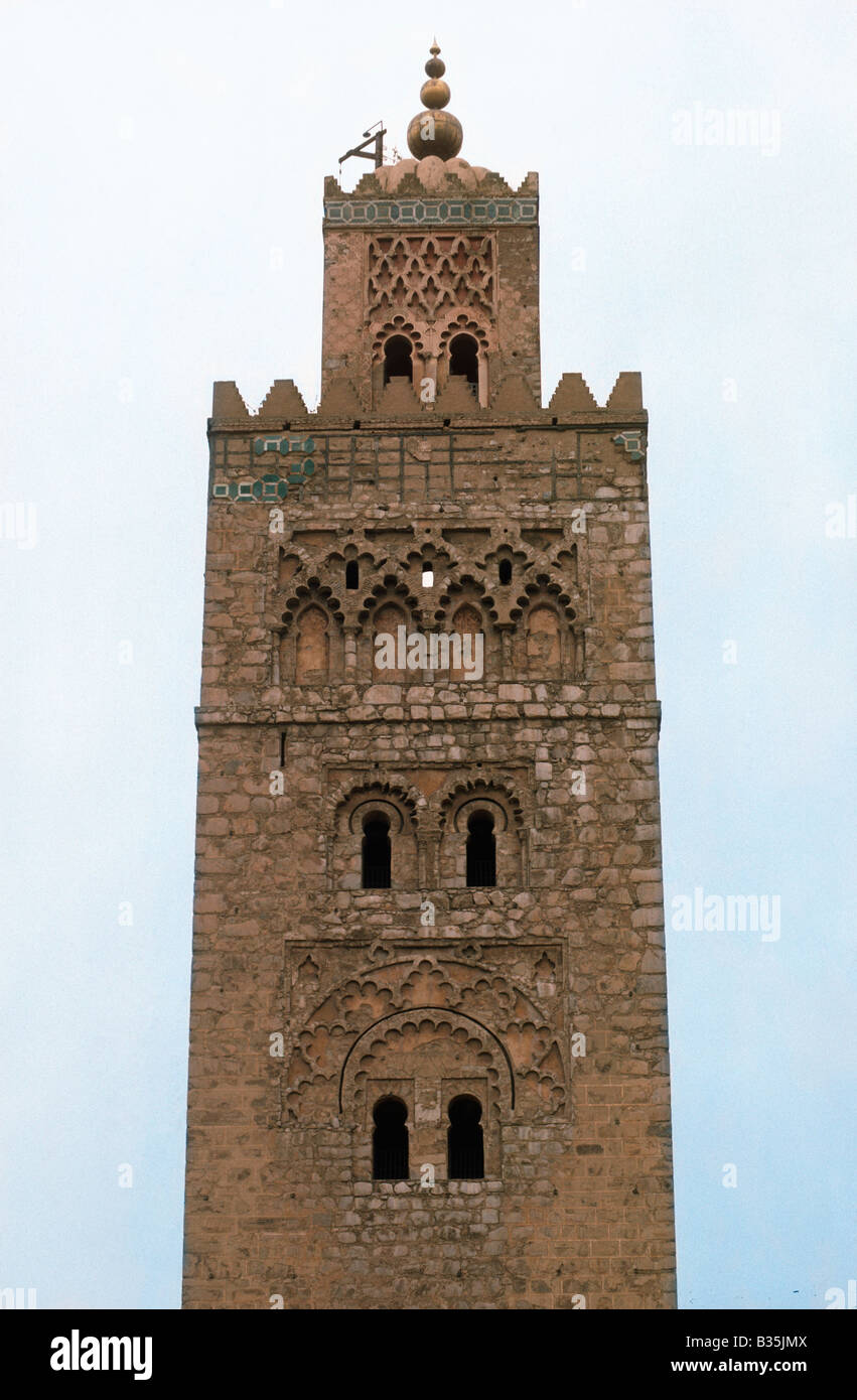 Minarett der Kutubiyya-Moschee, Marrakesch, Marokko Stockfoto